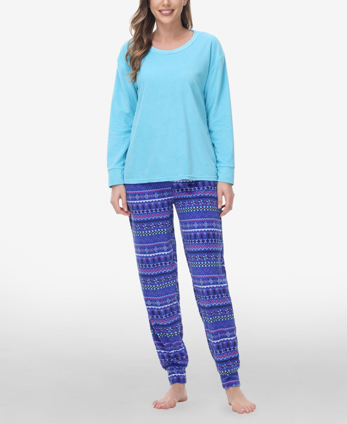 Women's Long Sleeve Crew Top with Jogger, Set of 2 - Cold Fairisle