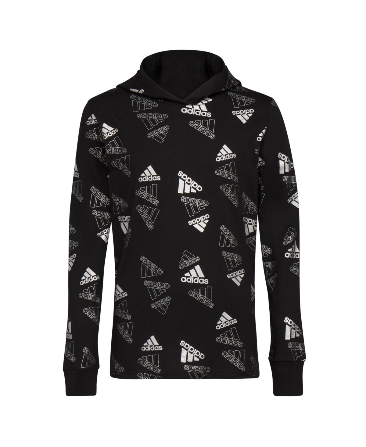 Adidas Originals Adidas Big Boys Long Sleeve Tubing Badge Of Sport Hooded T-shirt In Black With Silver-tone
