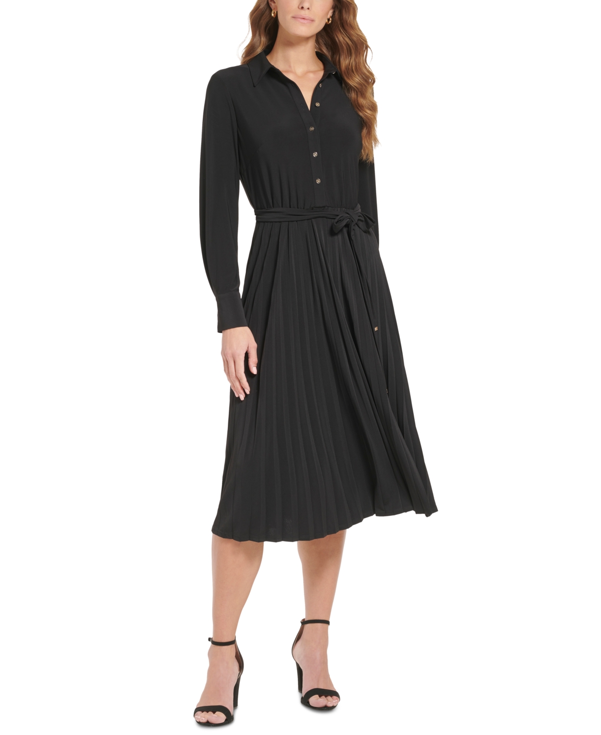 Tommy Hilfiger Women's Pleated-skirt Belted Shirtdress In Black | ModeSens