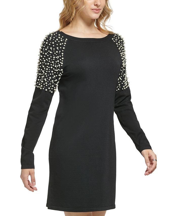 KARL LAGERFELD PARIS Women's Embellished-Sleeve Sweater Dress - Macy's