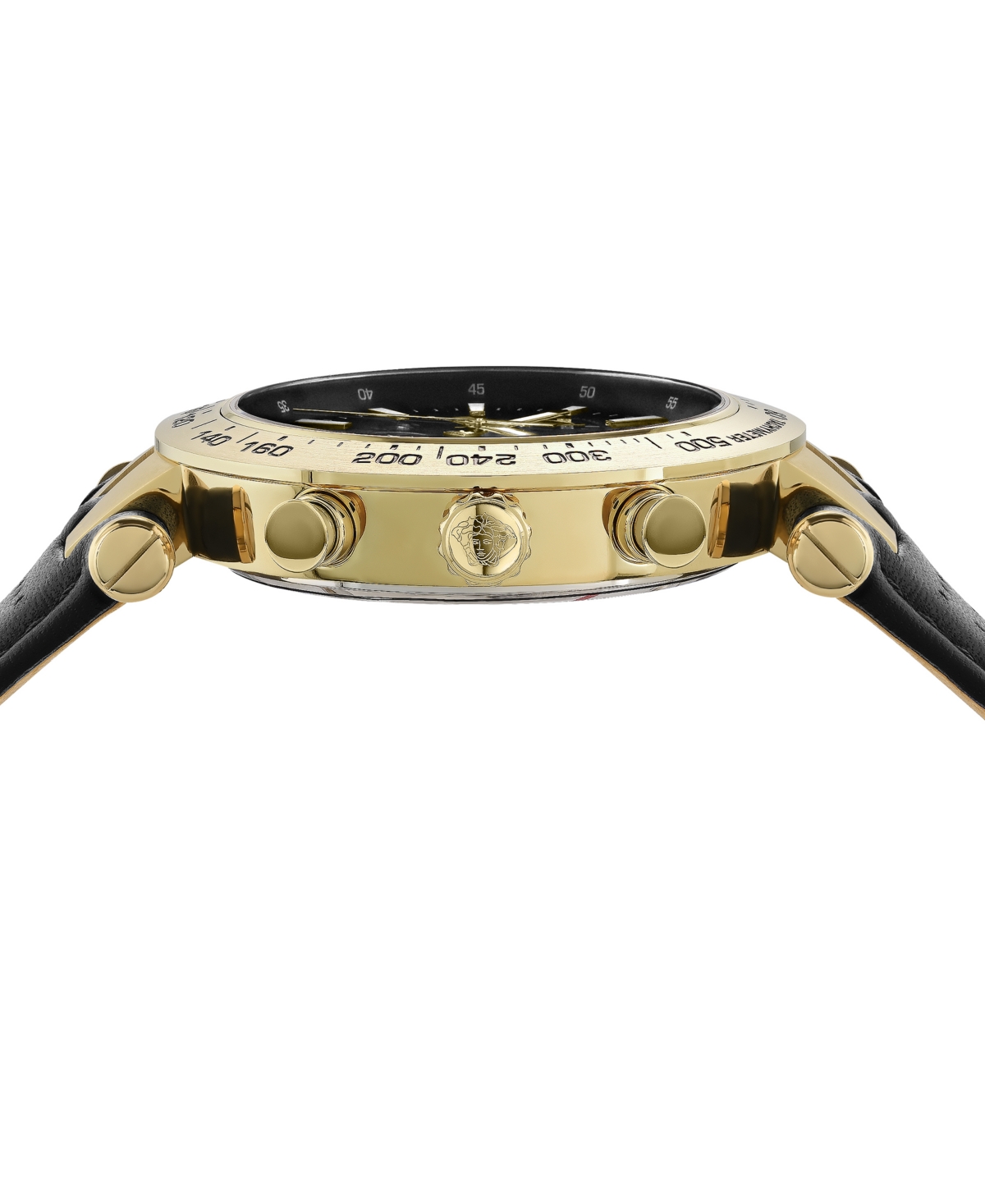 Shop Versace Men's Swiss Chronograph Bold Black Perforated Leather Strap Watch 46mm In Ip Yellow Gold