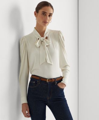 Lauren Ralph Lauren - Women's Pleated Jersey Tie-Neck Top