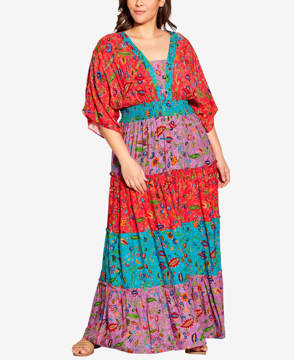 Avenue Plus Size Daisy Tiered Maxi Dress In Fun Floral Mix
