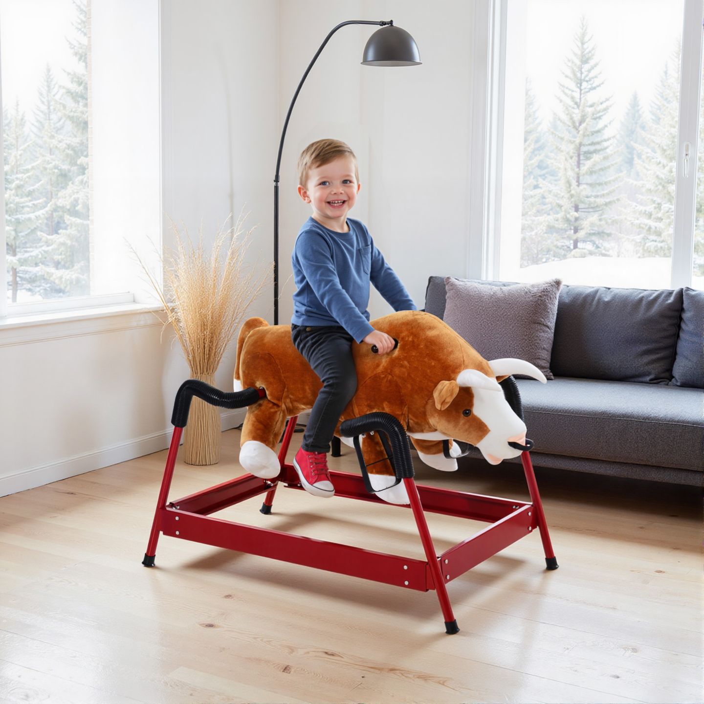 Детская мягкая игрушка Qaba Spring Rocking Bull Plush Authentic-Sounds Rocking Toy, 132-lb Capacity, Ages 3+ — фото 9
