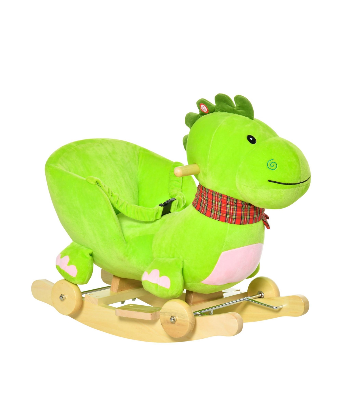 Qaba Babies' 2-in-1 Kid Ride On Rolling Rocking Rider Wheeled Plush Dinosaur Toy In Green