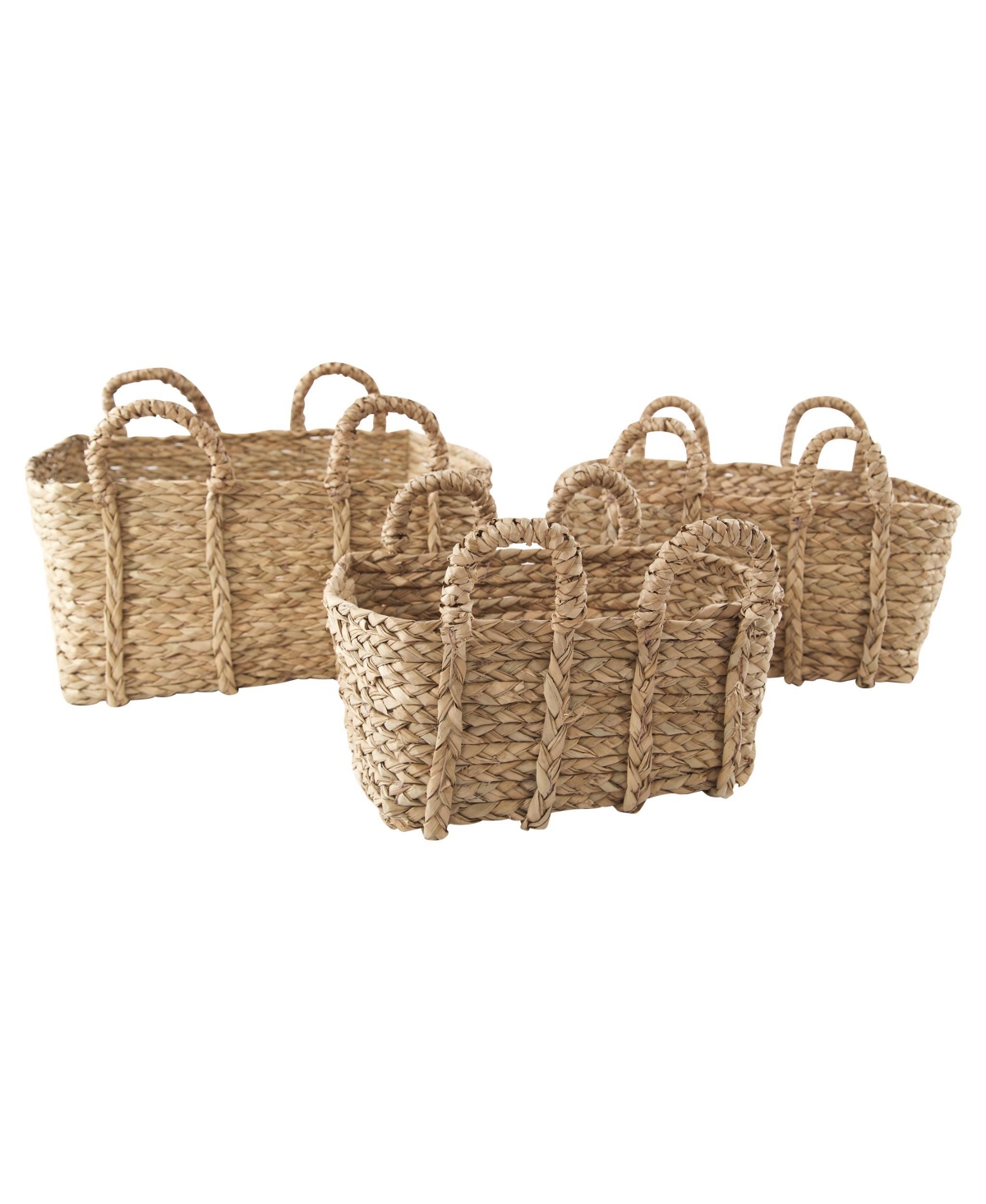 Jumbo Rectangle Braided Rush Baskets, Set of 3 - Natural