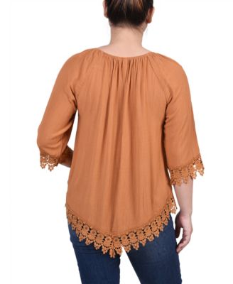 Petite Size 3/4 Sleeve Peasant Blouse