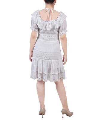 Petite Short Sleeve Ruffle Neck Dress