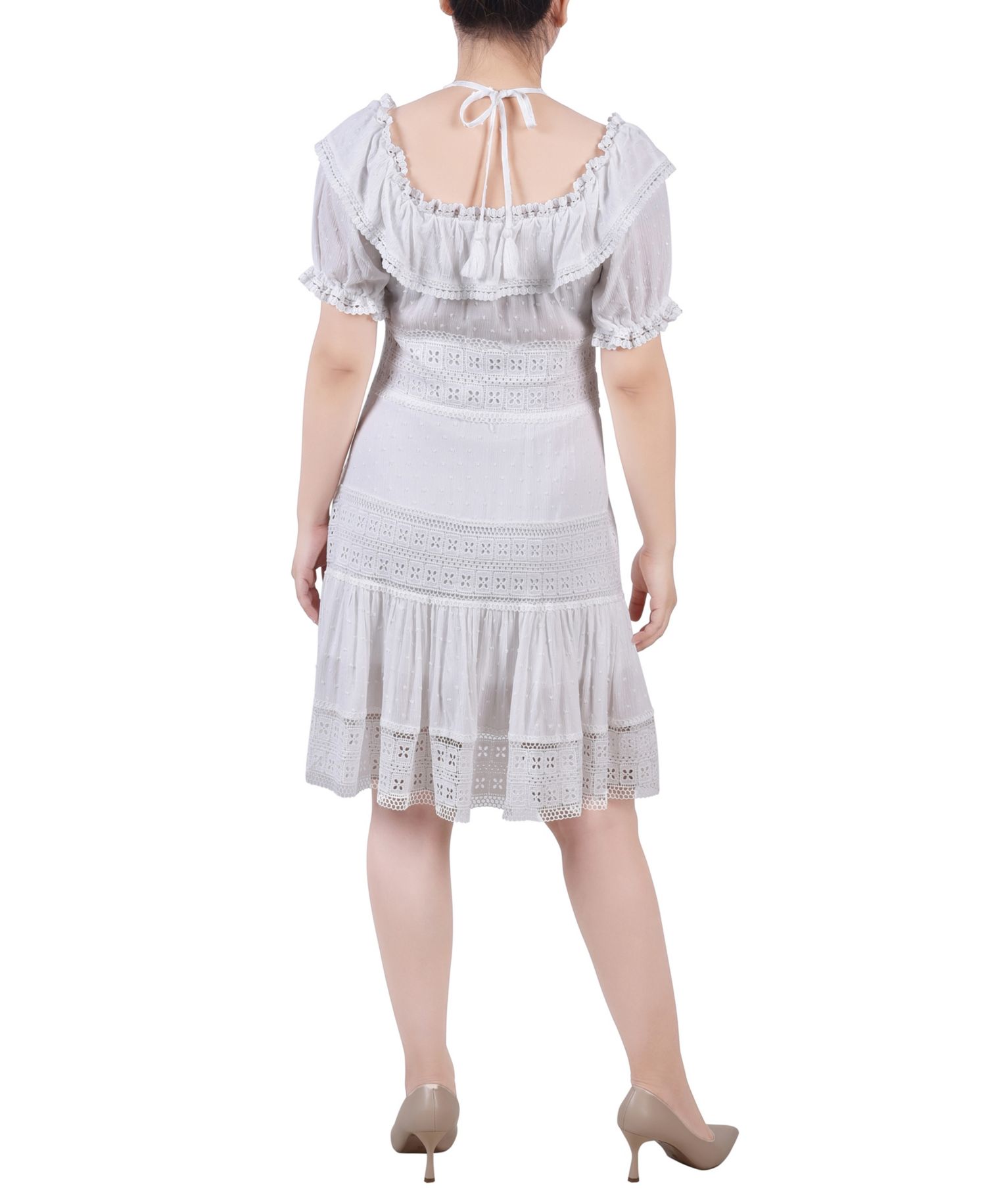 Petite Short Sleeve Ruffle Neck Dress