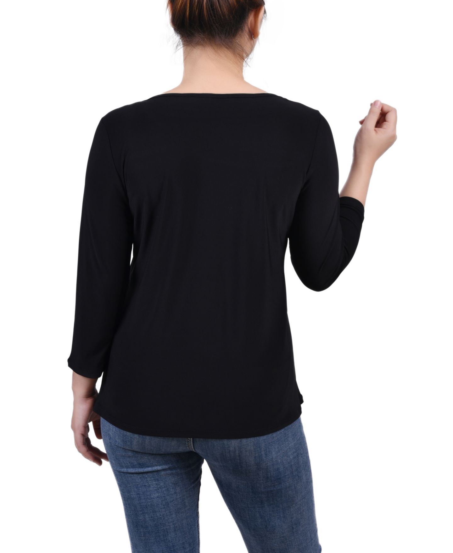 Женский топ NY Collection Petite 3/4 Sleeve Cutout, цвет: Чёрный — фото 2