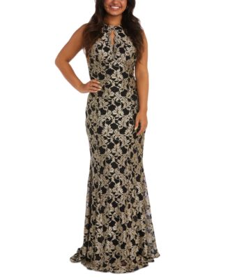 Nightway Women's Lace Keyhole Halter Gown Black Size 14