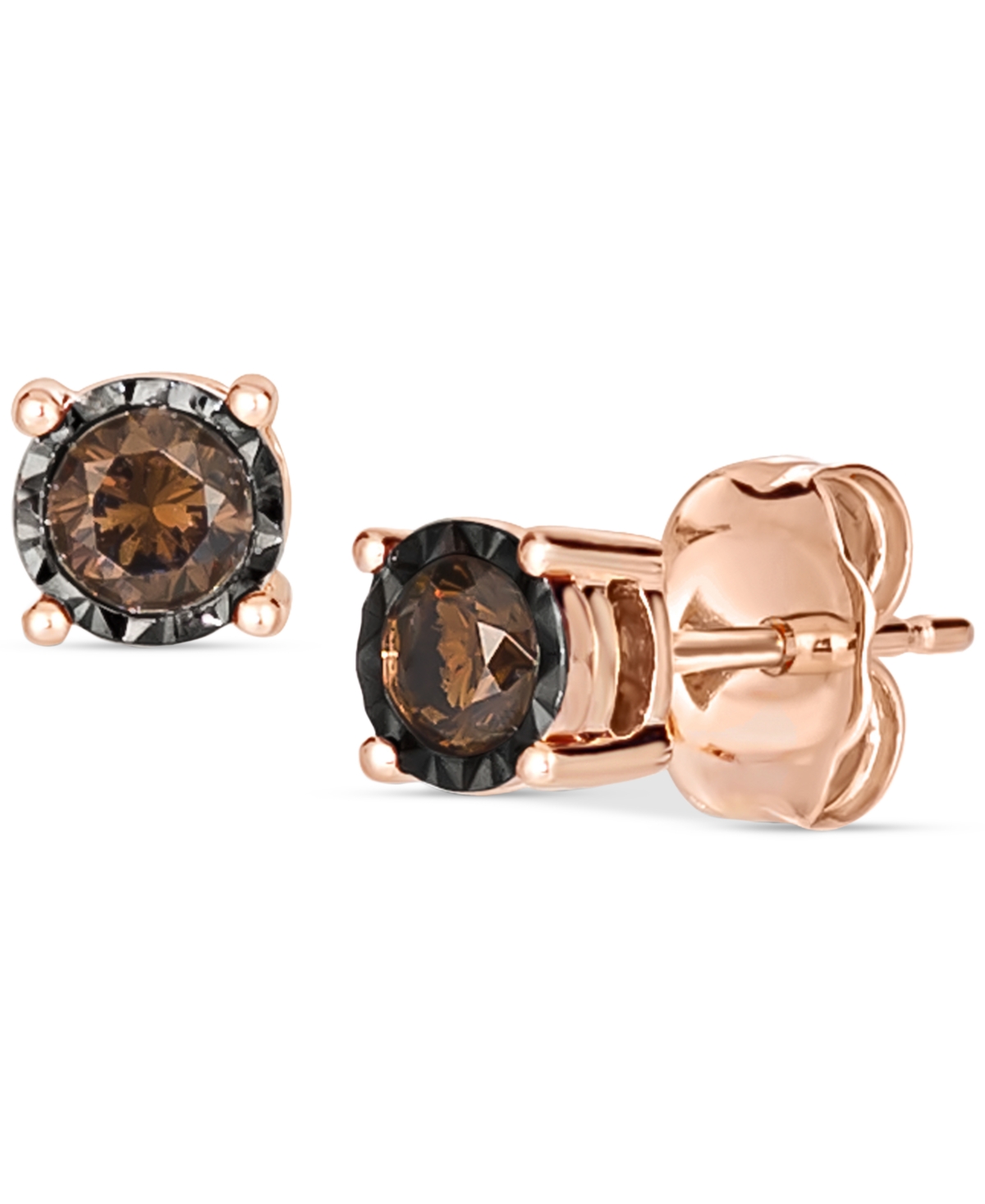 Chocolatier Chocolate Diamond Stud Earrings (1/4 ct. t.w.) in 14k Rose Gold (Also Available in White Gold or Yellow Gold) - K Strawberry Gold