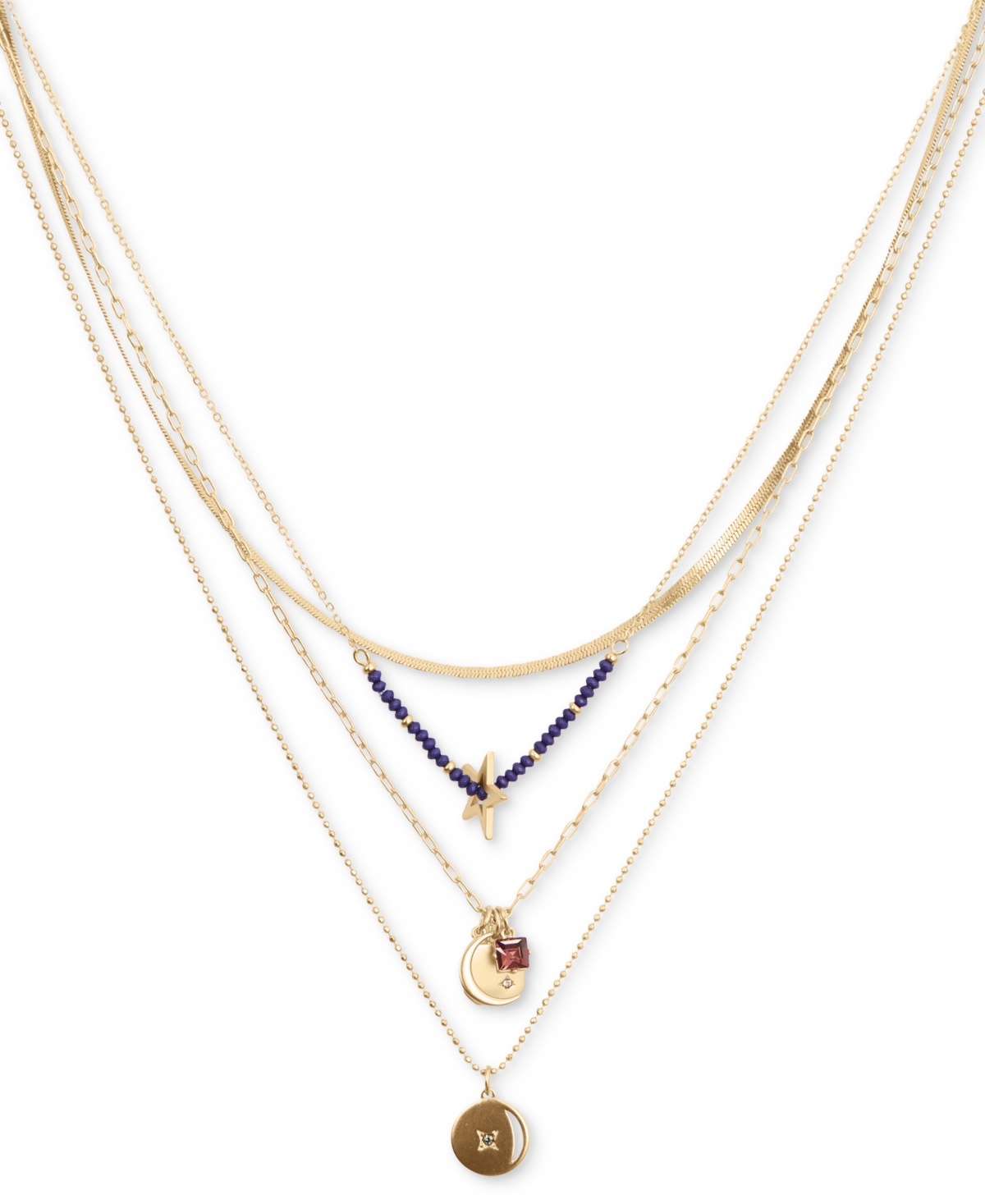 Lucky Brand Gold-tone Crystal Celestial Charm Convertible Layered Pendant Necklace, 15-3/4" + 2" Extender