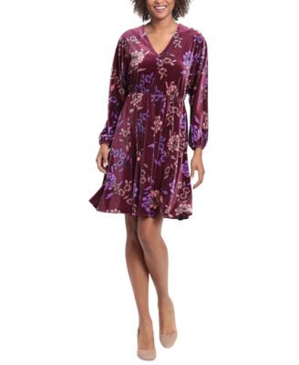 London Times - Women's Dolman-Sleeve Velvet Fit & Flare Dress