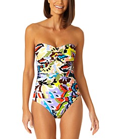 Women's Printed Twist-Front Ruched One-Piece Swimsuit