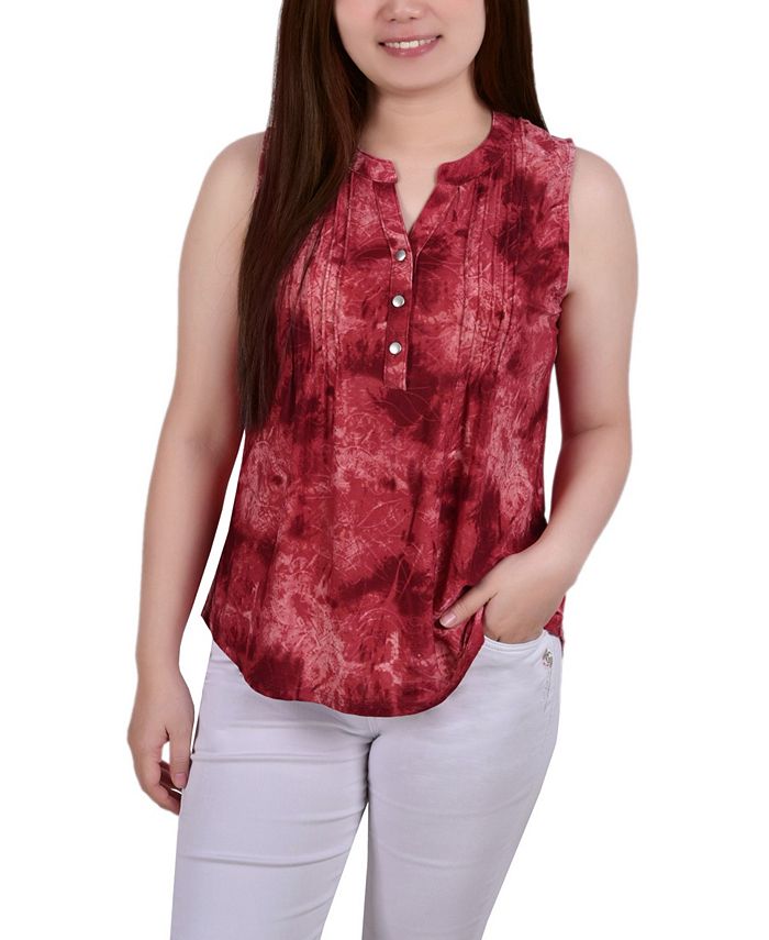 Pristine Short Sleeve Y Neck Jacquard Knit Top - Petite