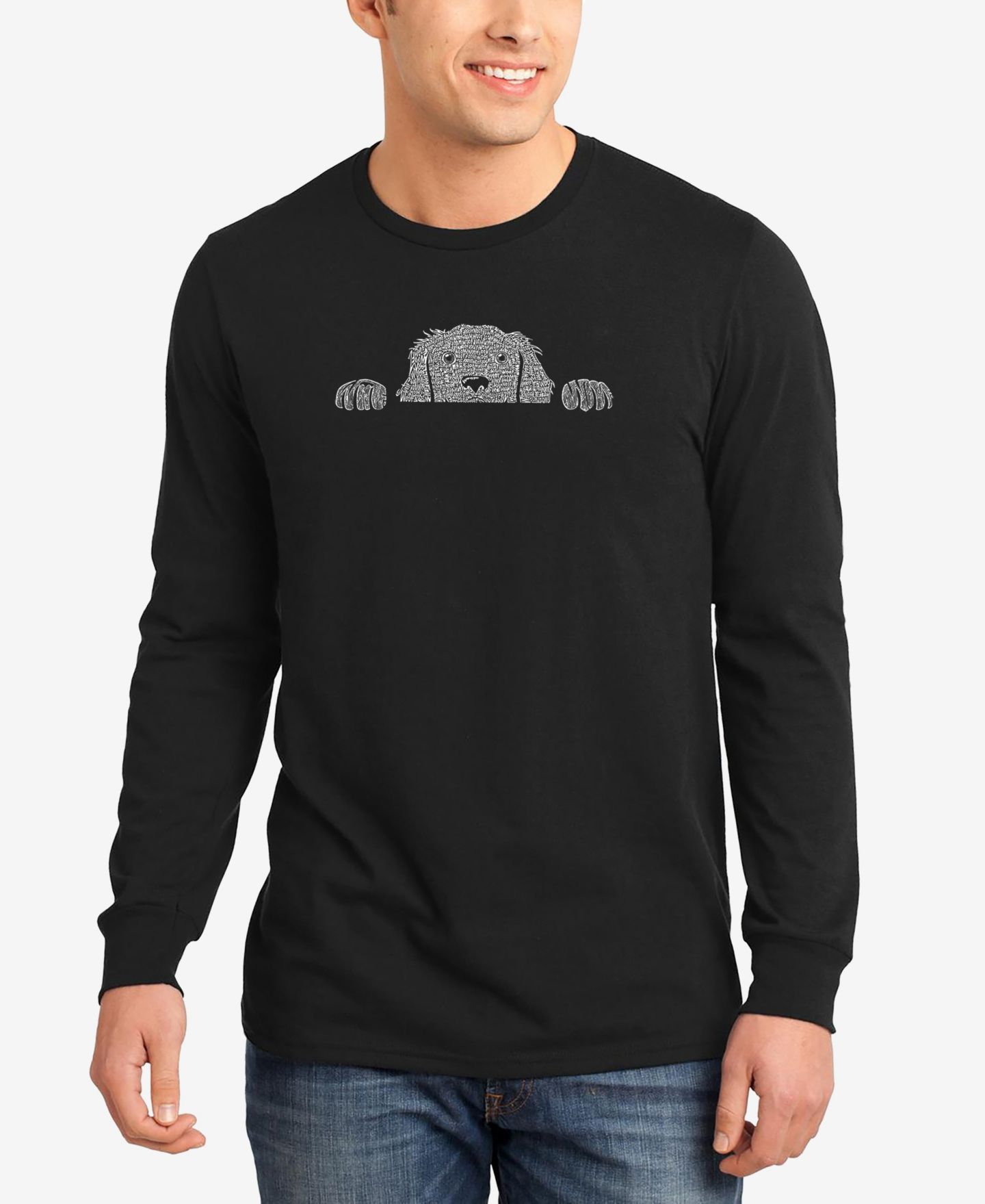 Мужская футболка LA Pop Art Peeking Dog Word Art Long Sleeves, цвет: Чёрный — фото 1