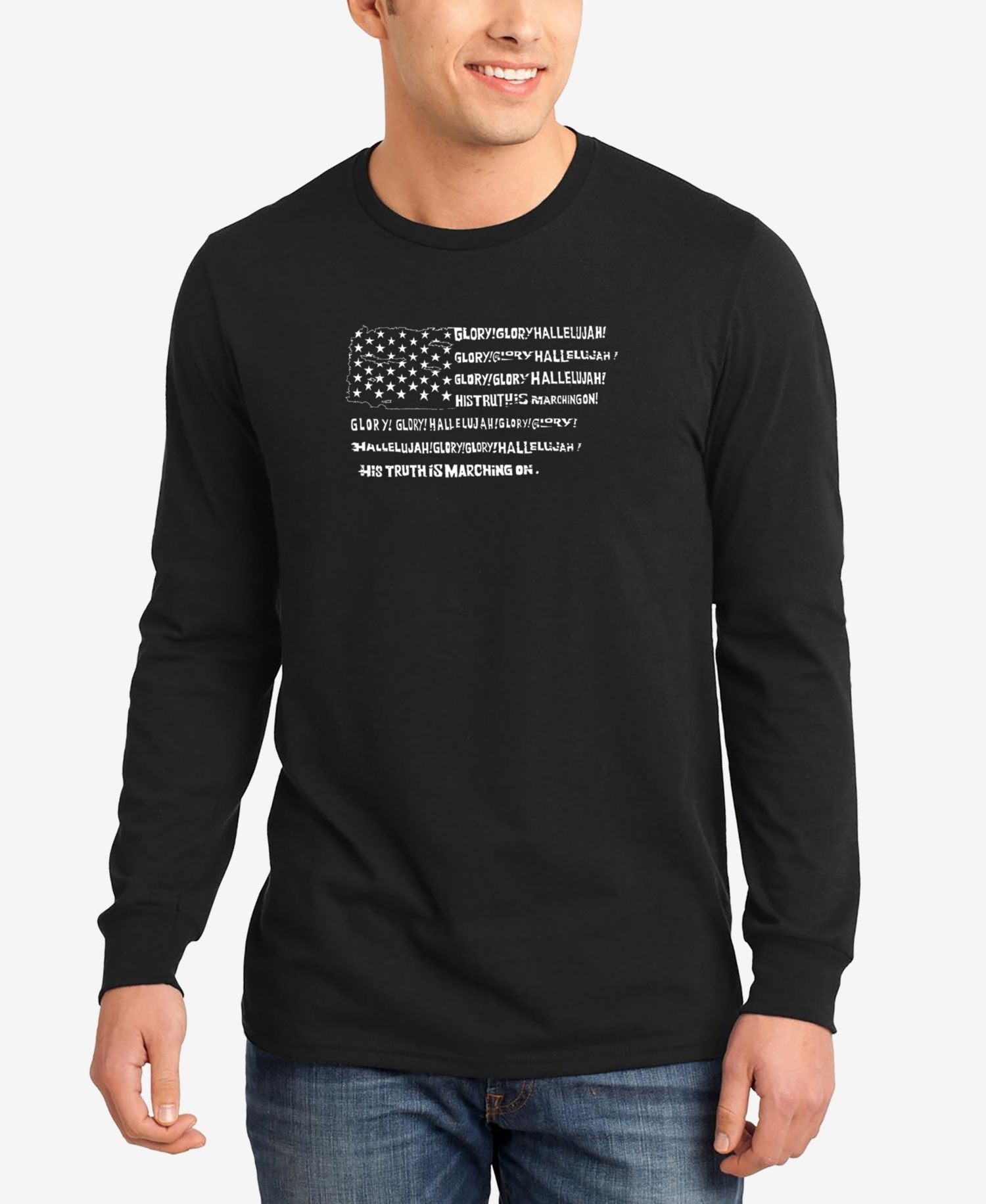 Men's Glory Hallelujah Flag Word Art Long Sleeves T-shirt