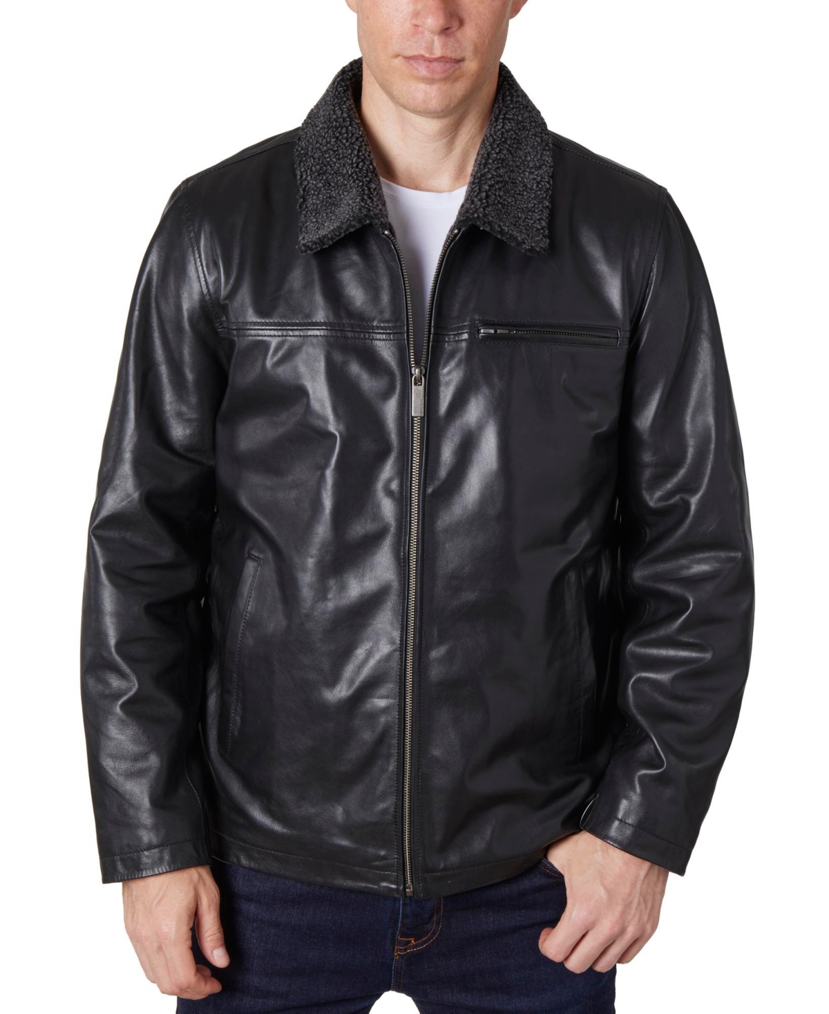 Men's Zipper Leather Jacket - Brown