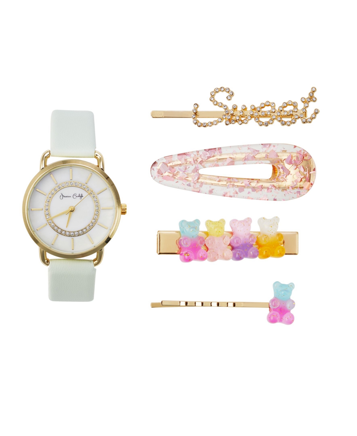 Jessica Carlyle Jessica Carlye Women's Quartz Movement Mint Leather Strap Analog Watch, 36mm with Hair Pin Set