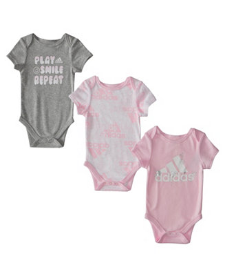 adidas Baby Girls Short Sleeve Assorted Logo Bodysuits, Pack of 3 - Macy's