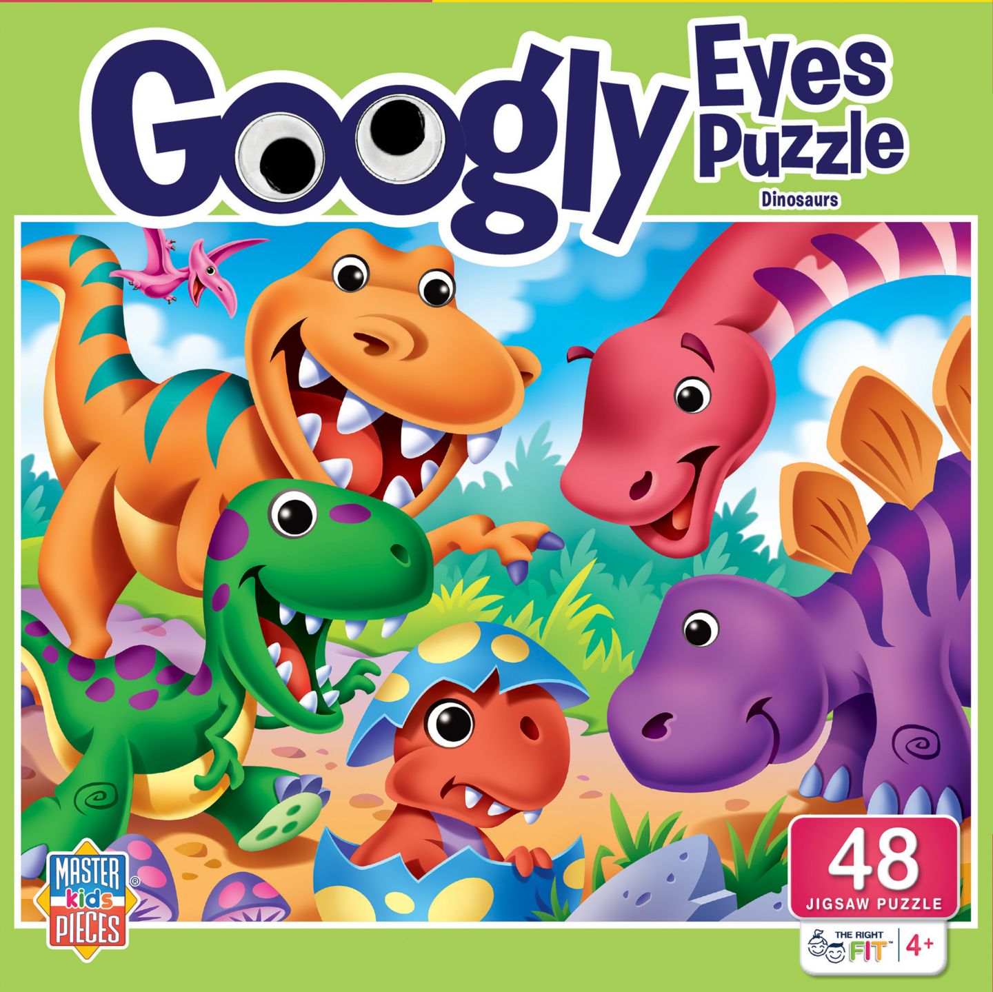 Детский пазл MasterPieces Puzzles The Right Fit Dinosaurs Googly Eyes 48 Piece Jigsaw Puzzle, Ages 4+, цвет: Разноцветный — фото 1