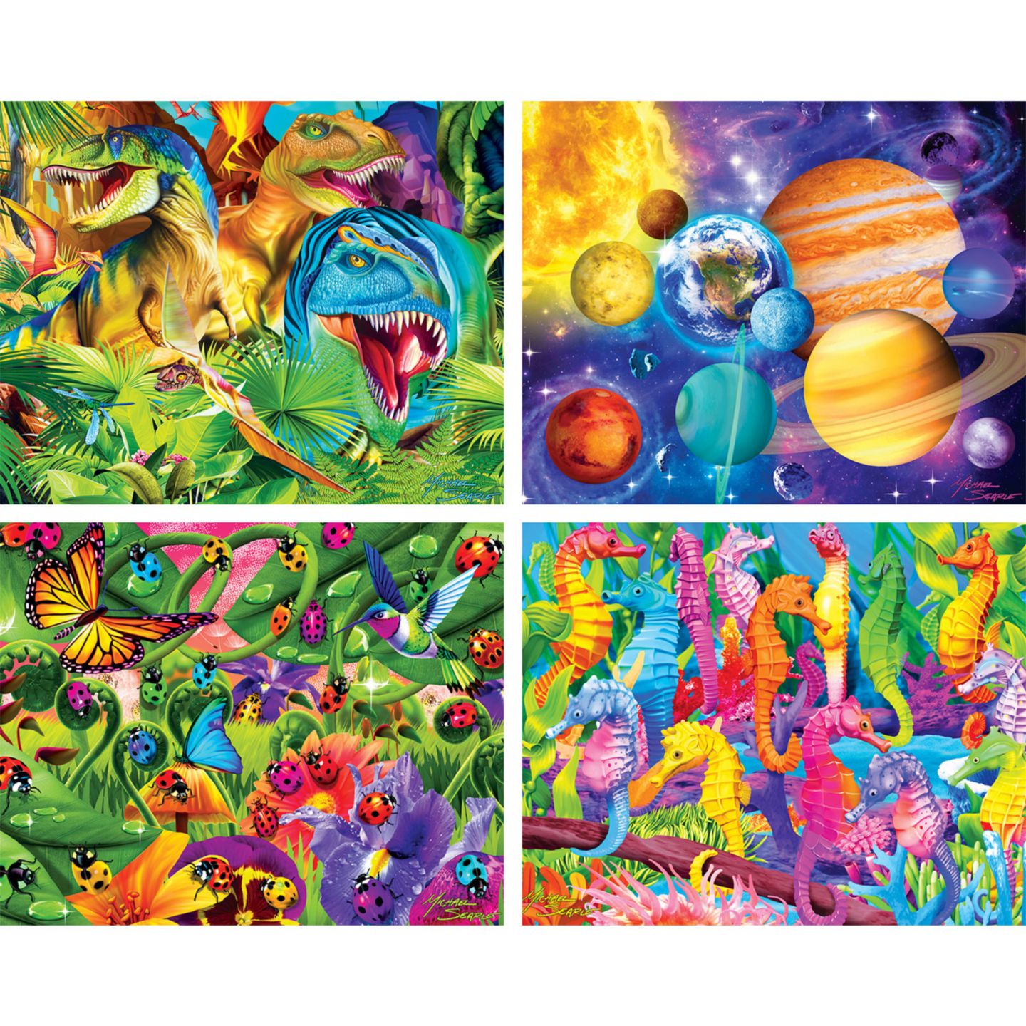 Детские игрушки MasterPieces Puzzles Glow-in-the-Dark Dinosaur 100-Piece Jigsaw Puzzles, 4-Pack, Ages 6+, цвет: Разноцветный — фото 2