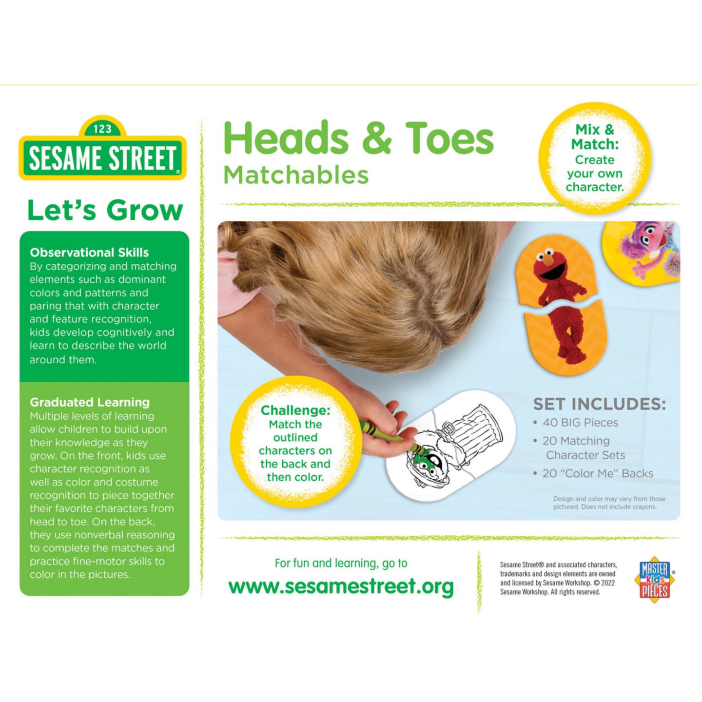 Детский пазл MasterPieces Puzzles Sesame Street - Heads & Toes Matching Jigsaw Puzzles, цвет: Разноцветный — фото 3