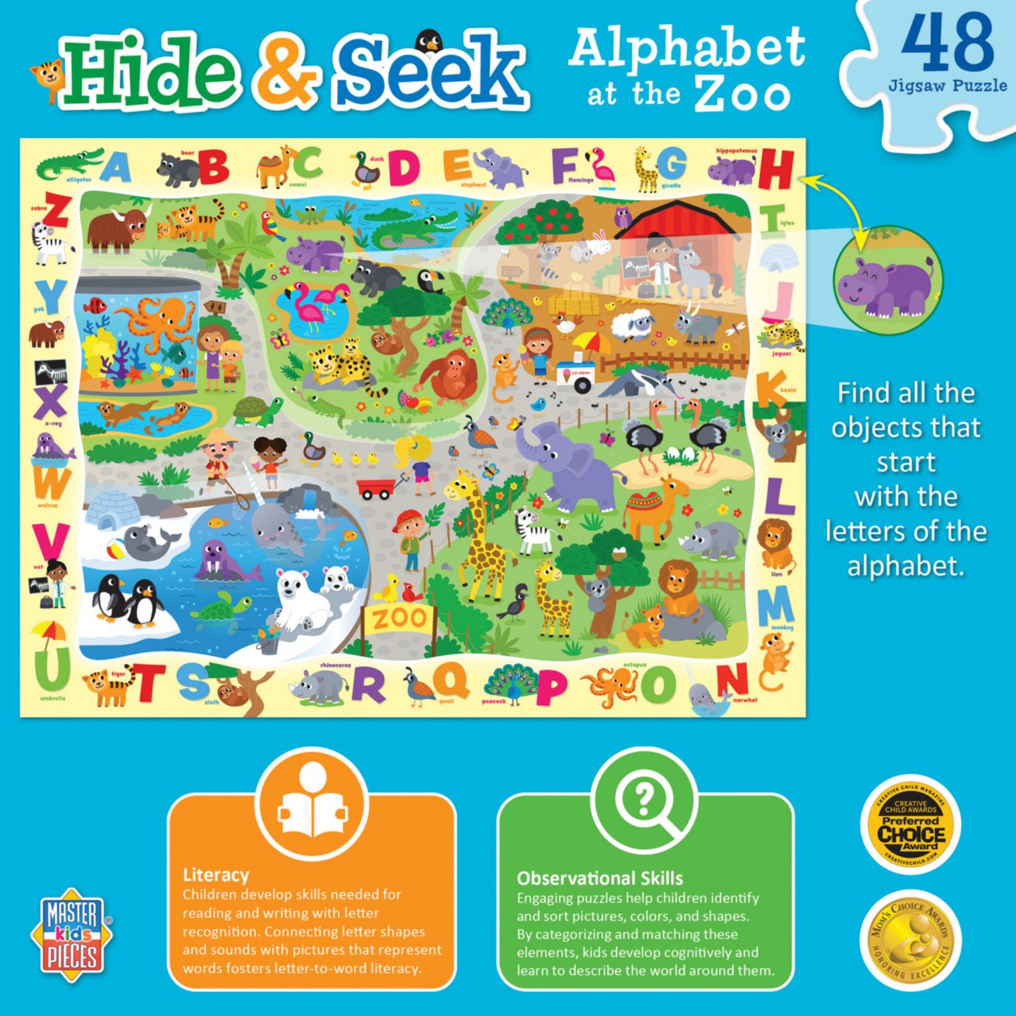 Детский пазл MasterPieces Puzzles Hide & Seek Alphabet at the Zoo 48-Piece Puzzle, Ages 4+, цвет: Разноцветный — фото 3