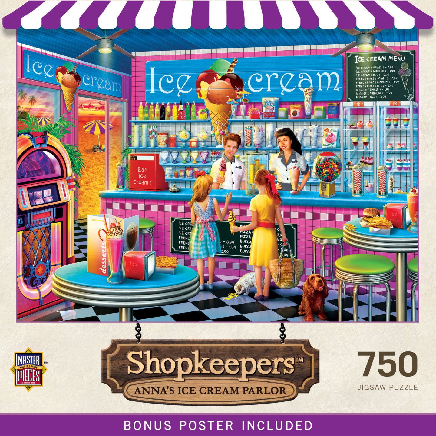 Детские игрушки MasterPieces Puzzles MasterPieces Shopkeepers - Anna's Ice Cream Parlor 750 Piece Puzzle, цвет: Разноцветный — фото 1