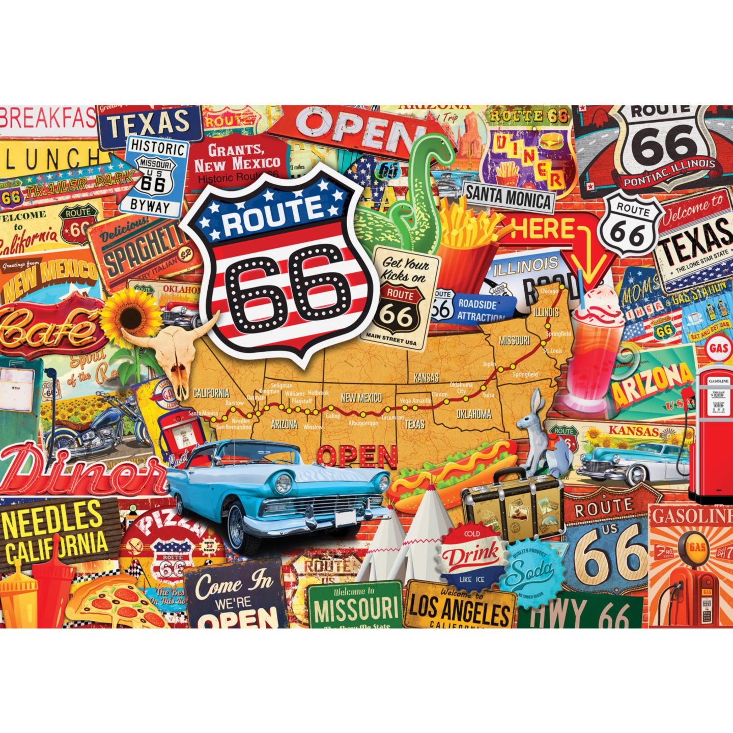Детская игрушка MasterPieces Puzzles Greetings From Route 66 - 500 Piece Jigsaw Puzzle, цвет: Разноцветный — фото 2