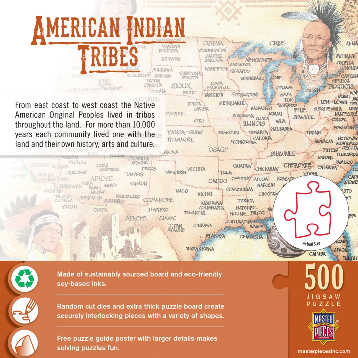Детский пазл MasterPieces Puzzles American Indian Tribes Tribal Spirit 500-Piece Puzzle, Ages 14+, цвет: Разноцветный — фото 7