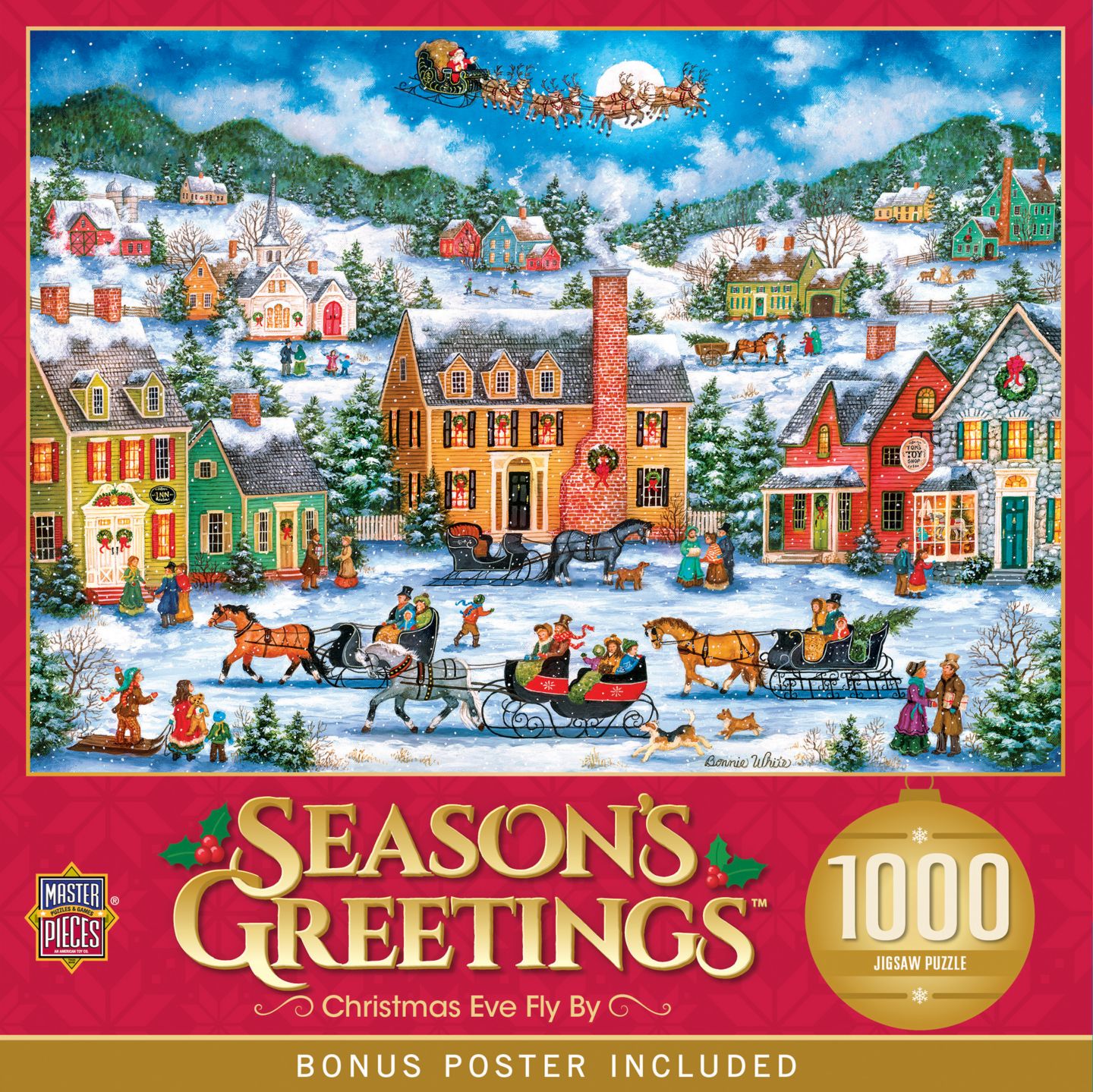 Детский пазл MasterPieces Puzzles Christmas Eve Fly By 1000-Piece Puzzle, Ages 14+, цвет: Разноцветный — фото 1