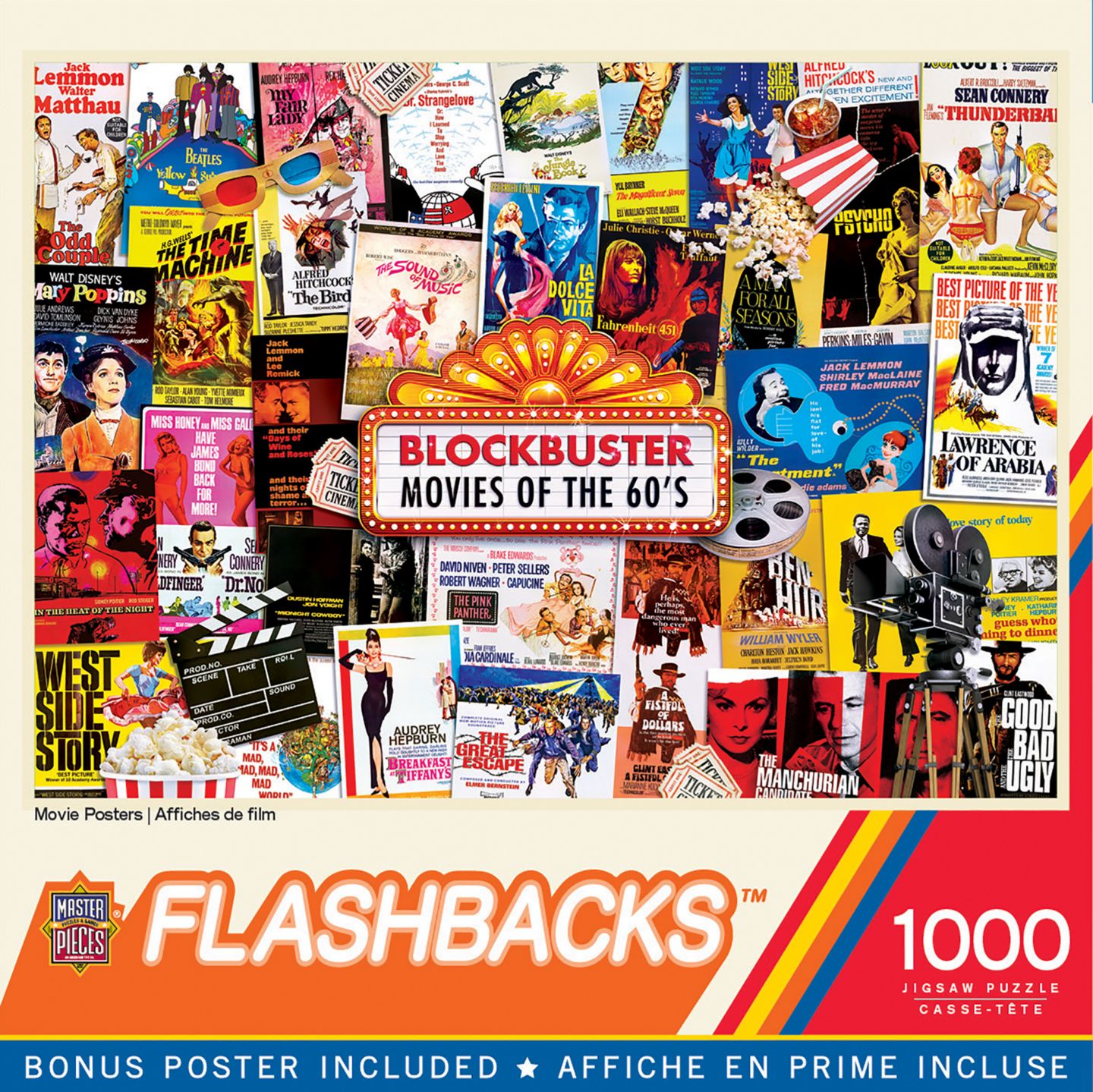 Детский пазл MasterPieces Puzzles Flashbacks Movie Posters 1000 Piece Puzzle, Ages 14+, цвет: Разноцветный — фото 1