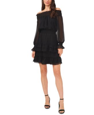 MSK - Women's Solid Off-The-Shoulder Smocked Tiered Ruffled Dress