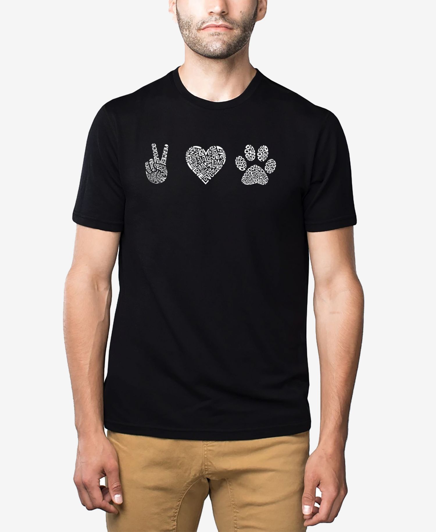 Men's Cotton/Poly Blend Word Art Peace Love Dogs T-shirt