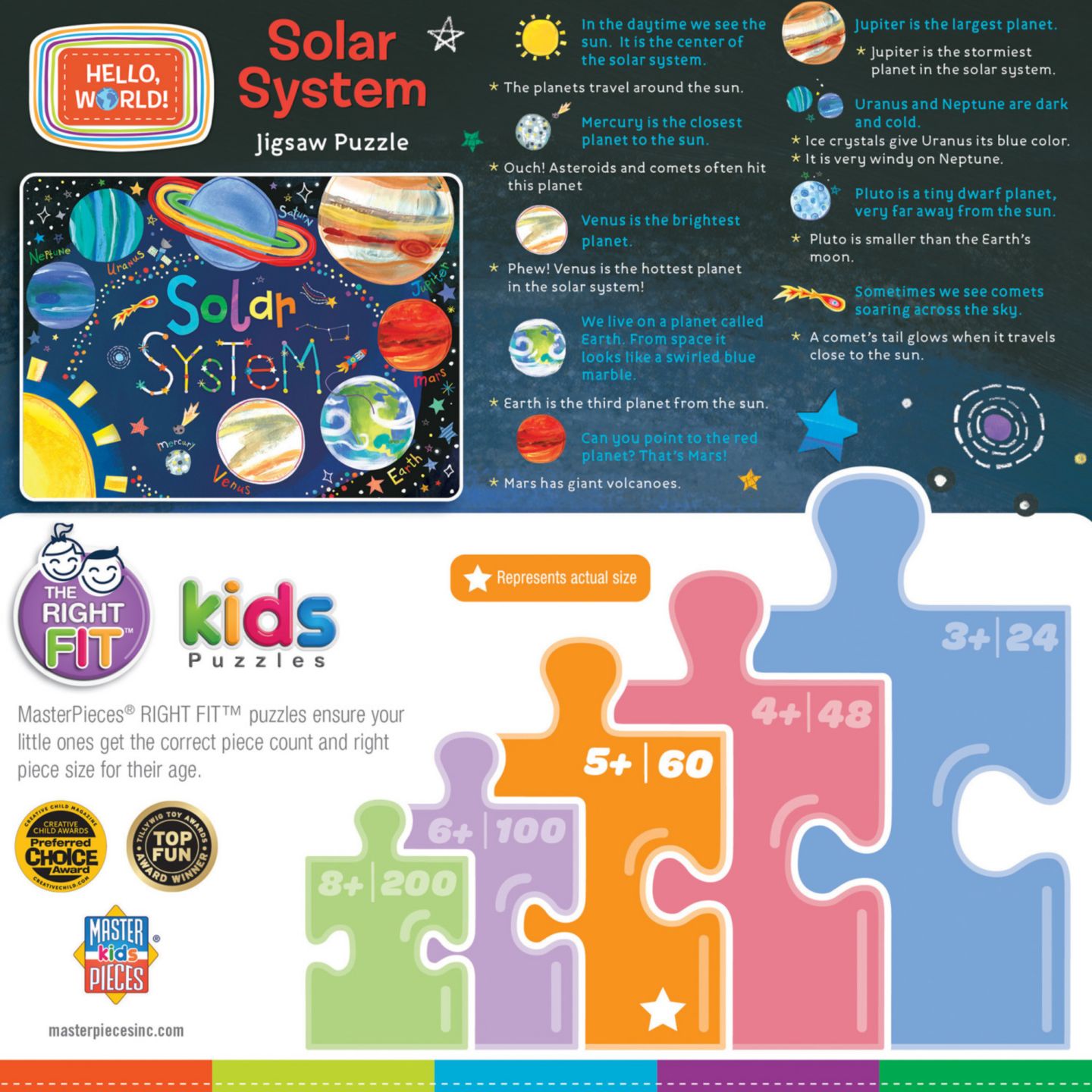 Детская игрушка MasterPieces Puzzles Hello, World! Solar System 60 Piece Puzzle, Ages 5+, цвет: Разноцветный — фото 3