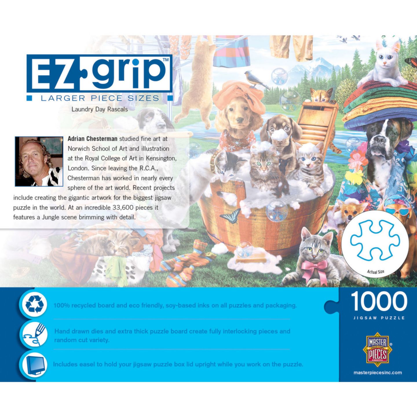 Детский пазл MasterPieces Puzzles Masterpieces Ez Grip Laundry Day Rascals 1000 Piece Jigsaw Puzzle, от 14 лет, цвет: Разноцветный — фото 2