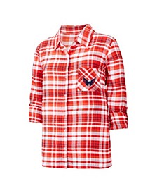 Women's Red Washington Capitals Mainstay Flannel Full-Button Three-Quarter Sleeve Nightshirt