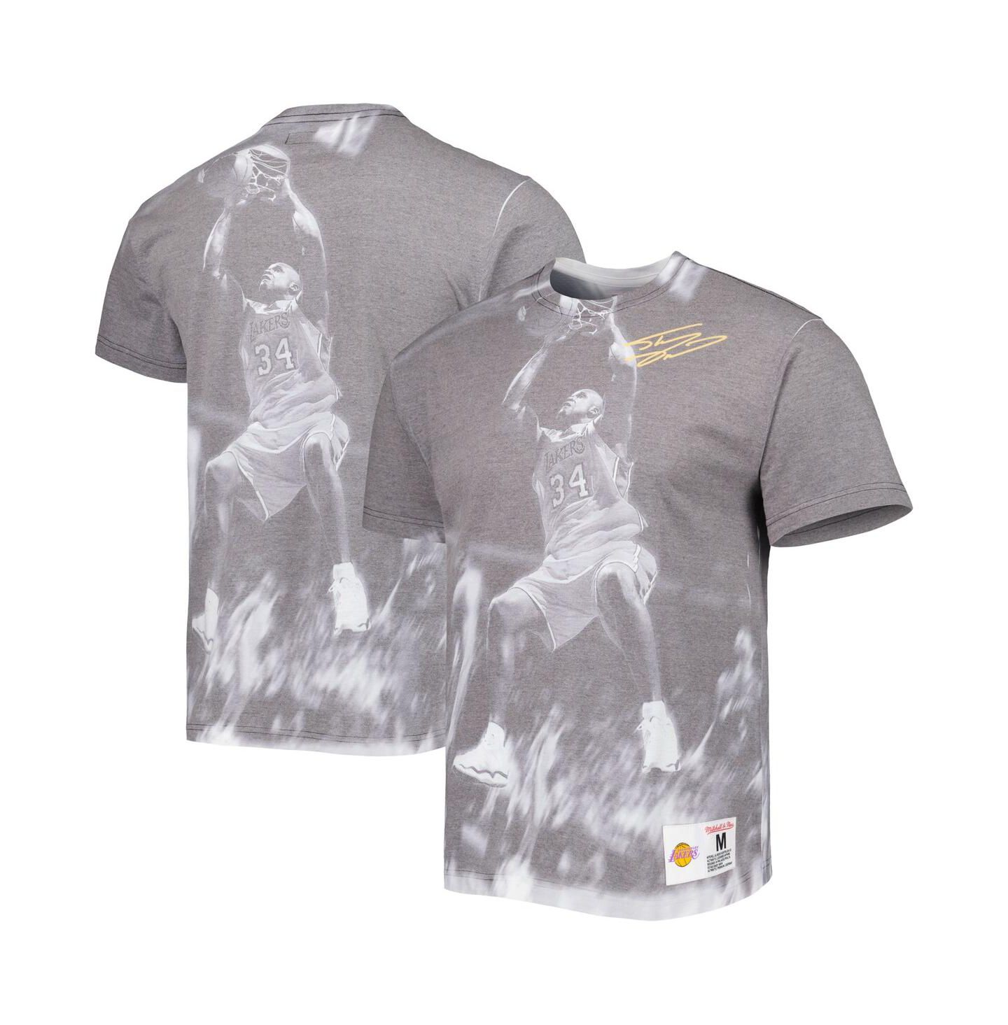 Мужская футболка Mitchell & Ness Shaquille O'Neal Gray Los Angeles Lakers Above The Rim Sublimated — фото 2