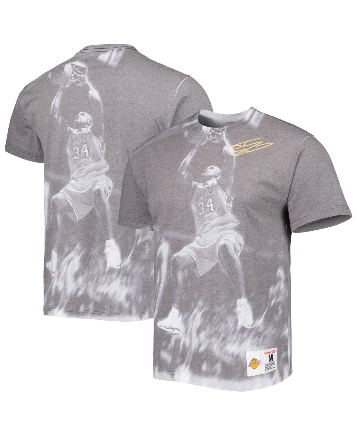 Shop Mitchell & Ness Men's  Shaquille O'neal Gray Los Angeles Lakers Above The Rim Sublimated T-shirt