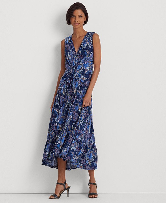 Lauren Ralph Lauren Women's Floral Twist-Front Jersey Sleeveless Dress ...