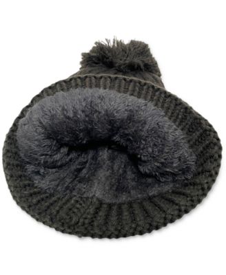 Cable Pom Beanie with Sherpa Lining