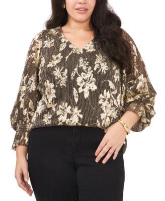 Vince Camuto - Plus Size Metallic-Threaded Smocked Top