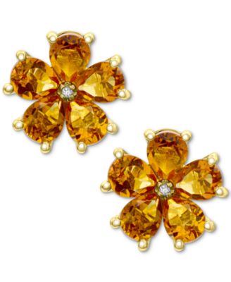 Citrine (2-7/8 ct. t.w.) & Diamond Accent Flower Stud Earrings in 14k Gold-Plated Sterling Silver 
