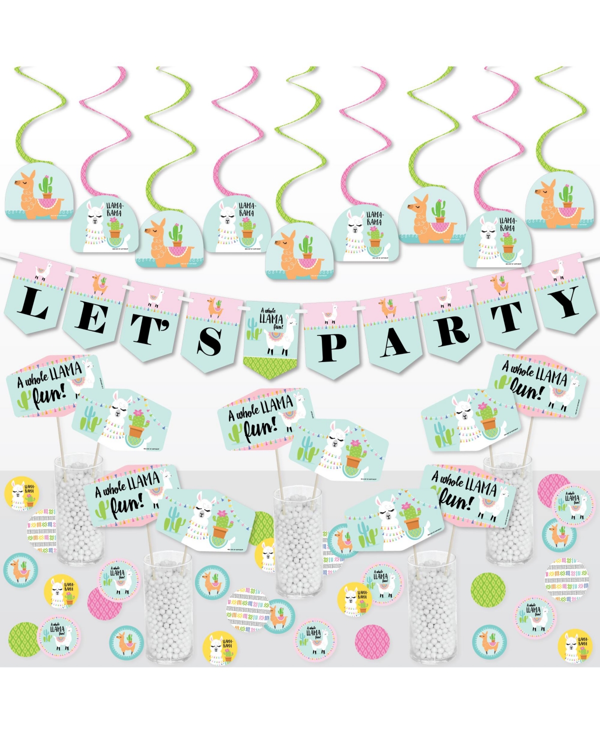 Big Dot of Happiness Whole Llama Fun - Llama Fiesta Baby Shower or Birthday Party Supplies Decoration Kit - Decor Galore Party Pack - 51 Pieces