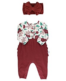 Baby Girls Merry Bright Holiday Romper Bow, 2 Piece Set