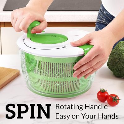 Manual Salad Spinner With Secure Lid Lock & Rotary Handle