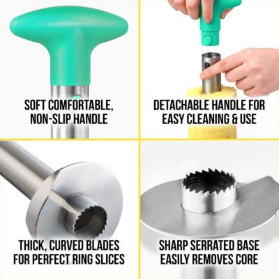 Heavy Duty 2pc Pineapple Corer & Slicer Set – Includes Eye Removal Tool with Reinforced Blade