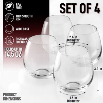 4 Piece Stemless Wine Glasses Set - Perfect For Wine & Other Cocktails